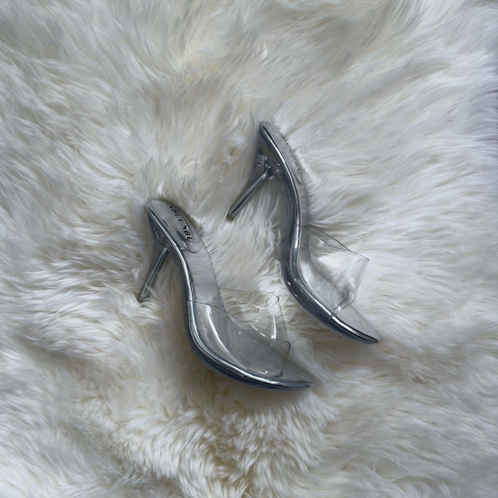 Pleaser style clear heel silver dancer shoes